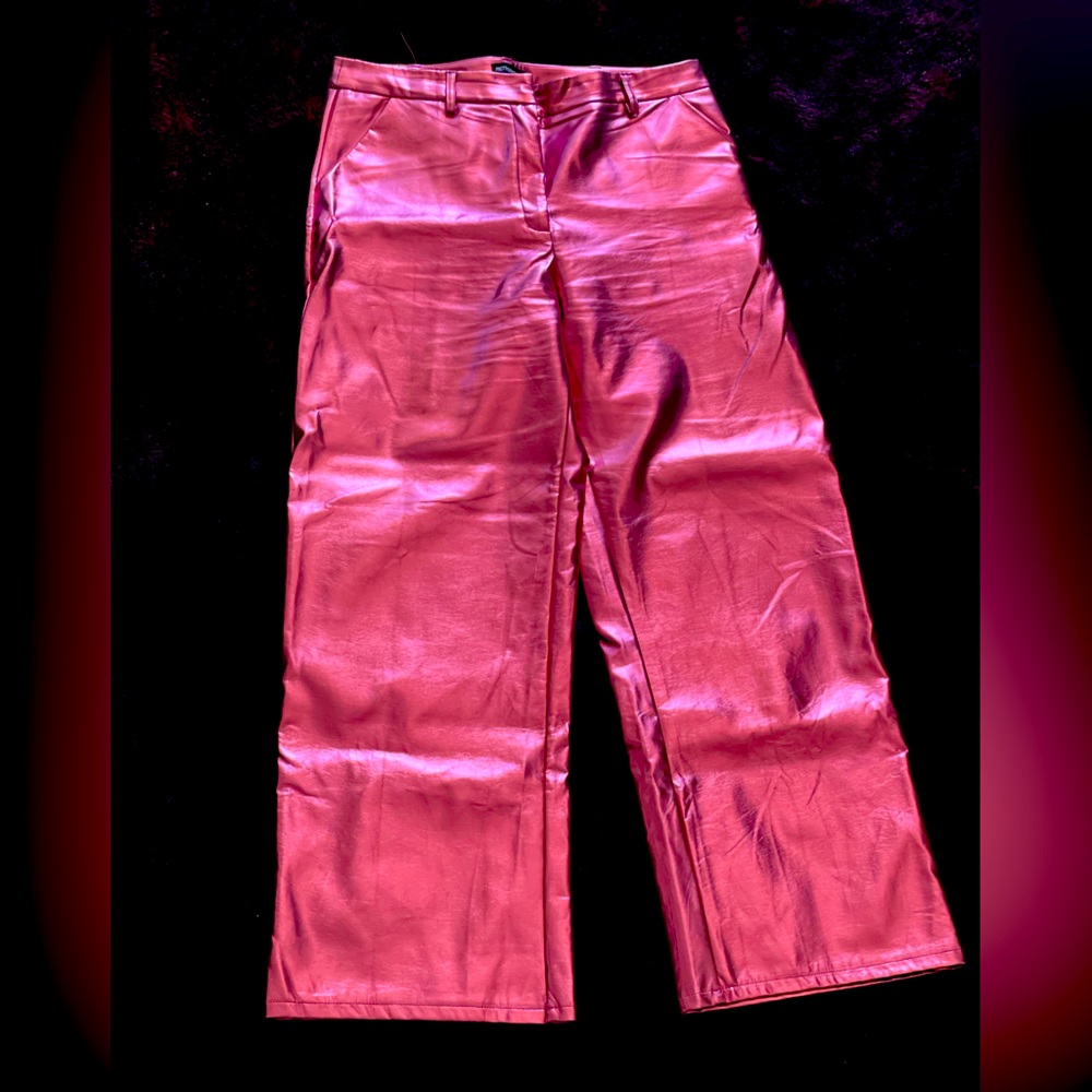 Fuchsia Pink Wide Leg Faux Leather Pants